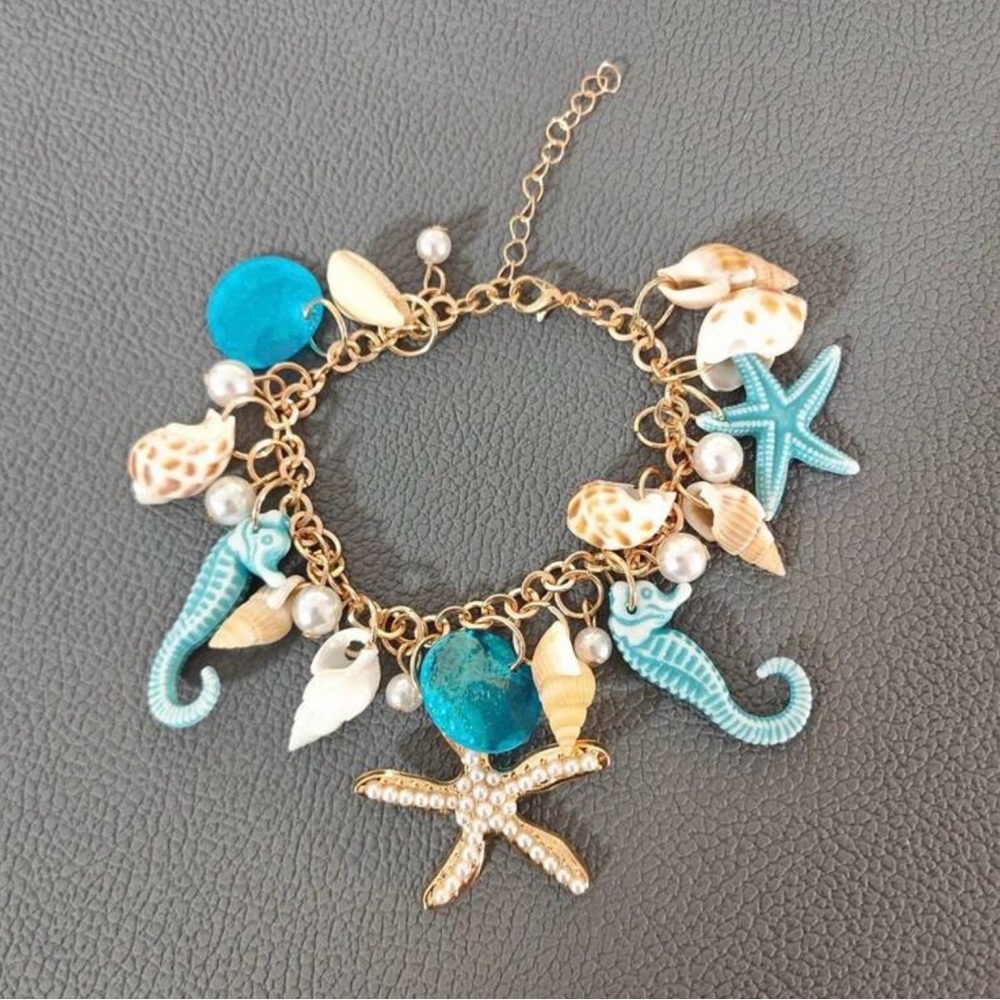 Seaside Charm Gold-Tone Turquoise Charm Bracelet